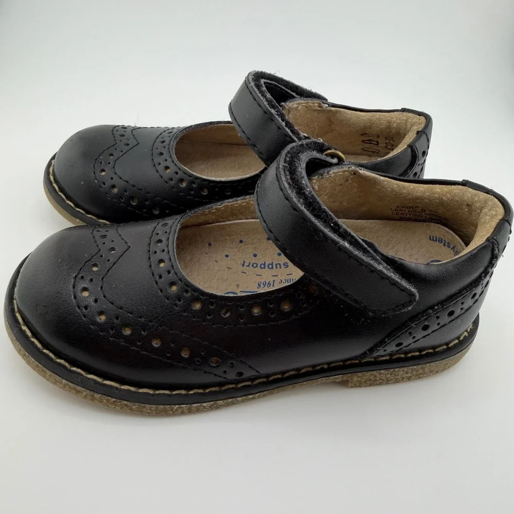 Footmate Kids Black Leather Mary‎ Jane Shoes Wingtip Arch Support Wide Size 7